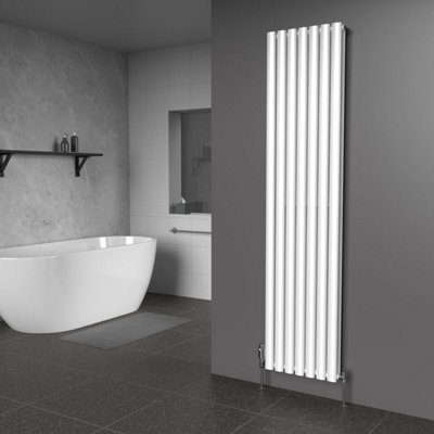 Lux Heat White Oval Vertical Double Panel Designer Radiator 1800mm (H) x 420mm (W)