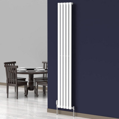 Lux Heat White Oval Vertical Single Panel Designer Radiator 1800mm (H) x 300mm (W)