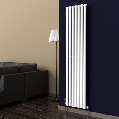 Lux Heat White Oval Vertical Single Panel Designer Radiator 1800mm (H) x 420mm (W)