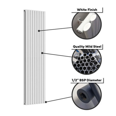 Lux Heat White Oval Vertical Single Panel Designer Radiator 1800mm (H ...