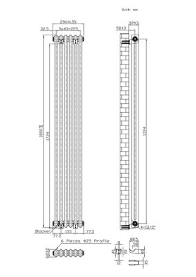 Lux Heat White Vertical 2 Column Traditional Radiator 1800mm (H) x ...