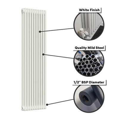 Lux Heat White Vertical 2 Column Traditional Radiator 1800mm (H) x ...