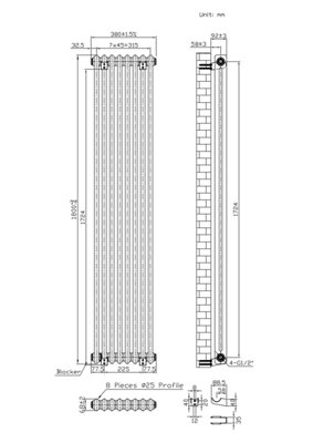 Lux Heat White Vertical 2 Column Traditional Radiator 1800mm (H) x 380mm (W)