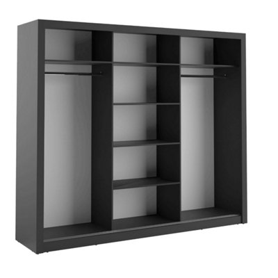 Lux II Modern Mirrored Sliding Door Wardrobe (H2150mm W2500mm D600mm) - Black Matt