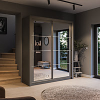 Lux III Modern Sliding Door Mirrored Wardrobe (H2150mm W1810mm D600mm) - Grey Matt