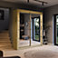 Lux III Modern Sliding Door Mirrored Wardrobe (H2150mm W1810mm D600mm) - Oak Artisan