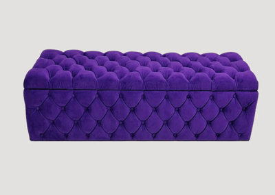 Lux Italian150cm Ottoman Storage Bench - Plush Velvet Shoe Bench - Sapphire Blue Blanket  Upholstered Footstool