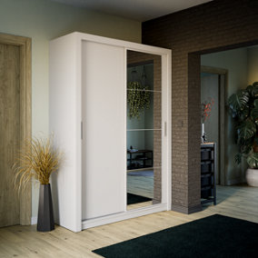 Lux IV Sliding Door Wardrobe W1500mm H2150mm D600mm - Chic White Matt with Mirrored Feature