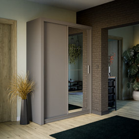 Lux IV Sliding Door Wardrobe W1500mm H2150mm D600mm - Modern Grey with Mirrored Accent