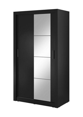 Lux V Compact Black Sliding Door Wardrobe (H2150mm W1200mm D600mm) with Customisable Interior - Ideal for Small Spaces
