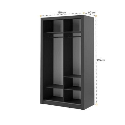 Lux V Compact Black Sliding Door Wardrobe (H2150mm W1200mm D600mm) with Customisable Interior - Ideal for Small Spaces