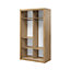 LUX XIX - Stylish Mirrored Sliding Door Wardrobe (H2150mm W1200mm D600mm) With Customisable Interior Layout - Oak Shetland