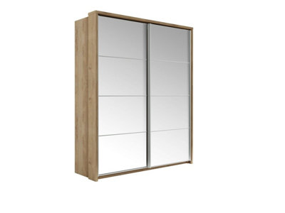 LUX XVII - Oak Shetland Mirrored Sliding Door Wardrobe (H2180mm W21800mm D570mm) Classic and Functional Storage