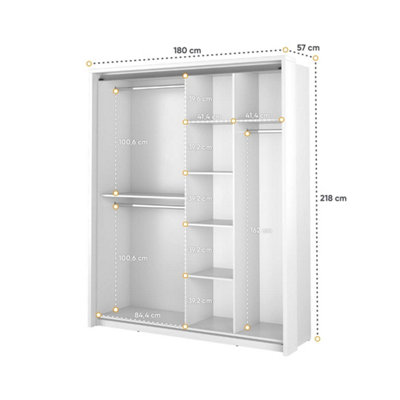 LUX XVII - White Mirrored Sliding Door Wardrobe (H2180mm W21800mm D570mm) With Multiple Hanging Rails
