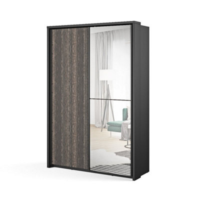 LUX XXI -Elegant Two Mirrored Sliding Door Wardrobe (H2150mm W1600mm D570mm) With Customisable Interior Layout - Wenge Mali