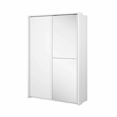 LUX XXI -Elegant Two Mirrored Sliding Door Wardrobe (H2150mm W1600mm D570mm) With Customisable Interior Layout - White Matt