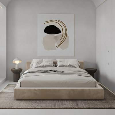 Luxe Boucle Upholstered Platform Latte Bed Frame