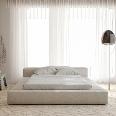 Luxe Boucle Upholstered Platform Latte Bed Frame
