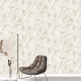 Luxe Collection Mineral Heavyweight Vinyl Wallpaper Natural / Silver World of Wallpaper WOW086