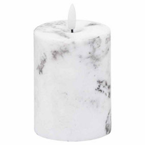 Luxe Collection Natural Glow 3x4 Marble Effect LED Candle - Plastic/Wax - L7 x W7 x H10 cm - Black/White