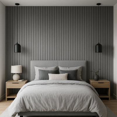Luxe Grand Wide Decorative wood slat wall panel in Grey Oak 3D slat ...