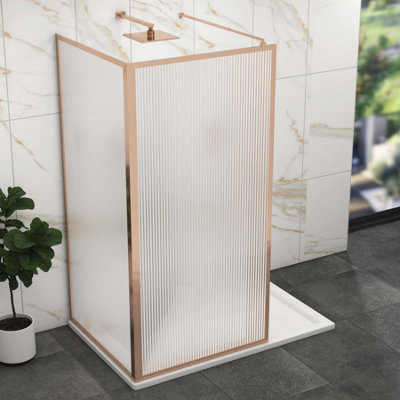 Luxor 2 Sided Walk In Wet Room Fluted Shower Enclosure With 1400 X 800mm Stone Tray