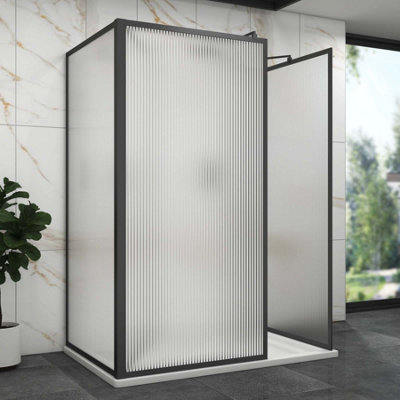 Luxor 2 Sided Walk In Wet Room Fluted Shower Enclosure With 1400 X 800mm Stone Tray - View #13