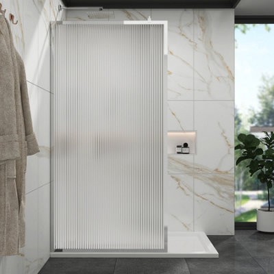 Luxor 2 Sided Walk In Wet Room Fluted Shower Enclosure With 1400 X 800mm Stone Tray - View #7