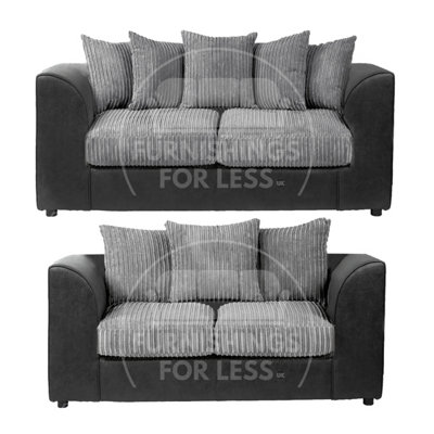 Luxor Jumbo Cord 3 + 2 Black and Grey Fabric Sofa Suite | DIY at B&Q