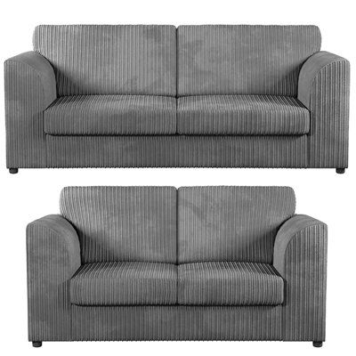 Luxor Jumbo Cord 3 + 2 Fabric Sofa Suite - Fullback Grey