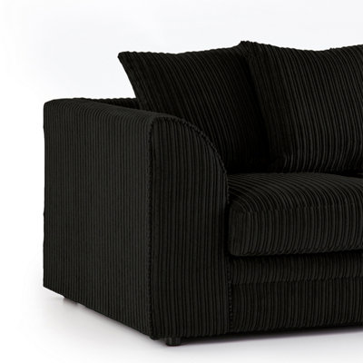 Luxor Jumbo Cord 4 Seater Corner sofa Black Right Hand Facing