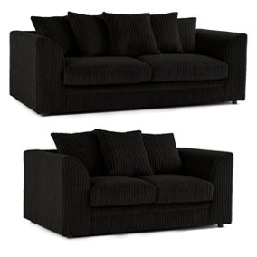 Luxor Jumbo Cord Black 3 + 2 Fabric Sofa Suite
