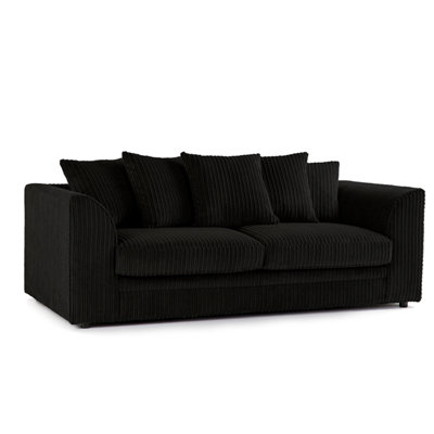 Luxor Jumbo Cord Black Fabric 3 Seater Sofa