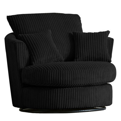 Luxor Jumbo Cord Black Fabric Single Seater 360 Degree Swivel