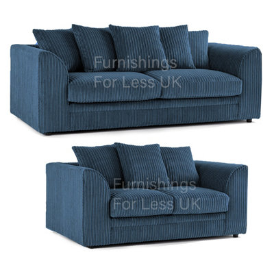 Luxor Jumbo Cord Blue Fabric 3 2 Sofa Suite