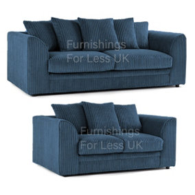 Luxor Jumbo Cord Blue Fabric 3 + 2 Sofa Suite