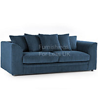 Luxor Jumbo Cord Blue Fabric 3 Seater Sofa