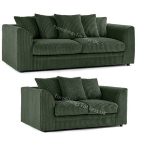 Luxor Jumbo Cord Green Fabric 3 + 2 Sofa Suite