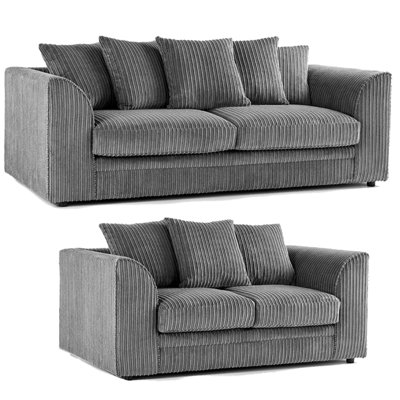 Luxor Jumbo Cord Grey 3 + 2 Fabric Sofa Suite