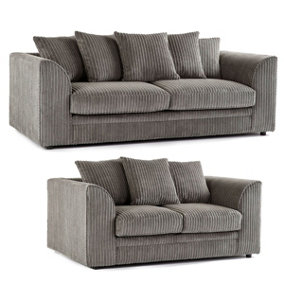 Luxor Jumbo Cord Grey 3 + 2 Fabric Sofa Suite
