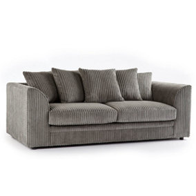 Luxor Jumbo Cord Grey Fabric 3 Seater Sofa