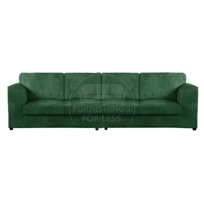 Luxor Long Fabric Jumbo Cord 4 Seater Sofa - Full Back Green