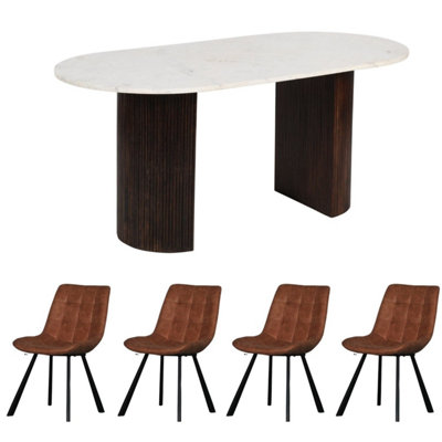 Luxor Solid Mango Wood Dining Table Set 170Cm With Marble Top And 4 ...
