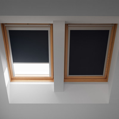 LuXtra (DHR) Dark Blue Blackout Roller Blind for VELUX Roof Window M08 ...