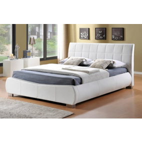 Luxurious 4FT6 Double Dorado White Faux Leather Bed