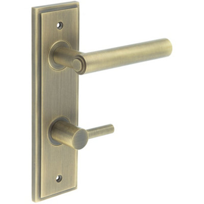 Luxurious Antique Brass Bathroom Door Handle with Backplate and Turn Release - Solid Brass Interior Lever