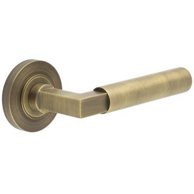 Luxurious Antique Brass Door Handle on Plain Rose for Elegant Homes - Solid Brass Interior Handle