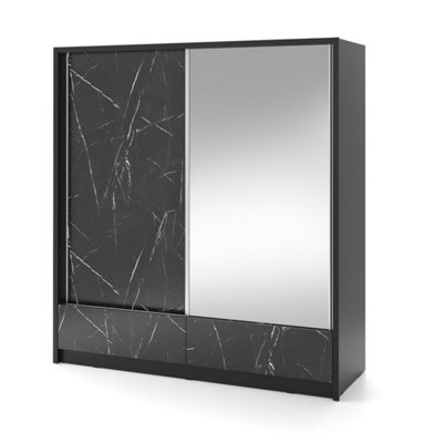 Luxurious Aria I Sliding Door Wardrobe W2040mm H2140mm D620mm - Black Marble & Black Matt Finish