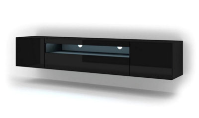 Luxurious Black Gloss Aura Media Console (W)200cm (H)42cm (D)37cm - Modern & Spacious