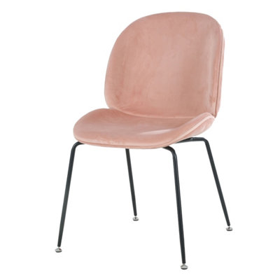 Luxurious Blush Pink Velvet Dining Chair with Black Metal Legs